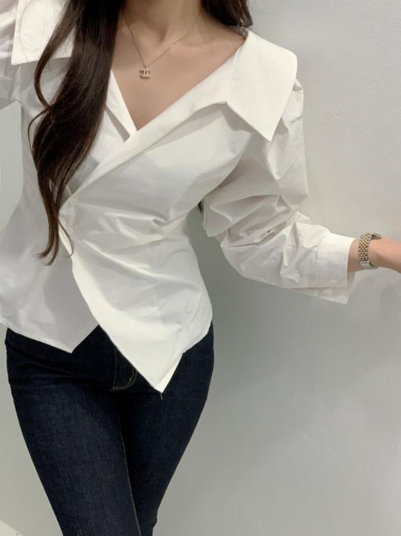 *잘룩허리*피에트 국내 고밀도 언발 랩 셔링 오프 셔츠 블라우스 3color