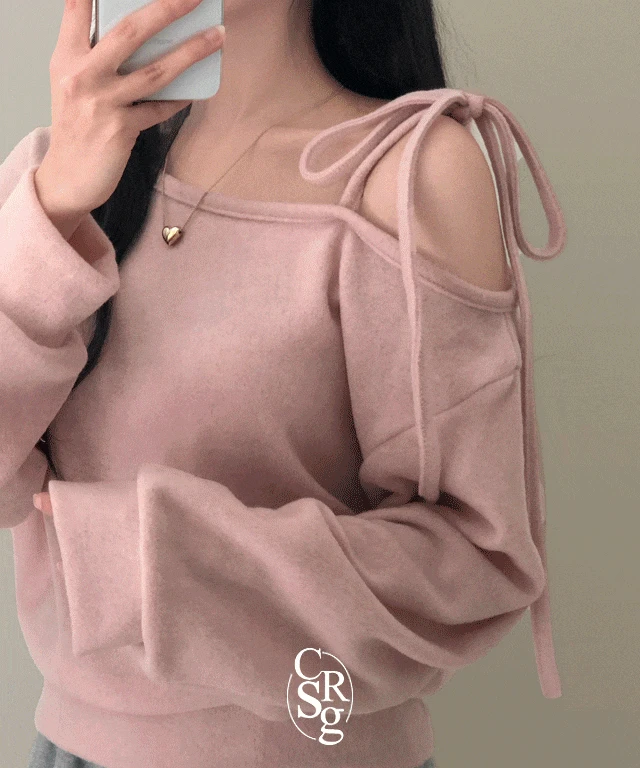 [겉기모/여리핏!] 리본포인트 베리 오프숄더 니트