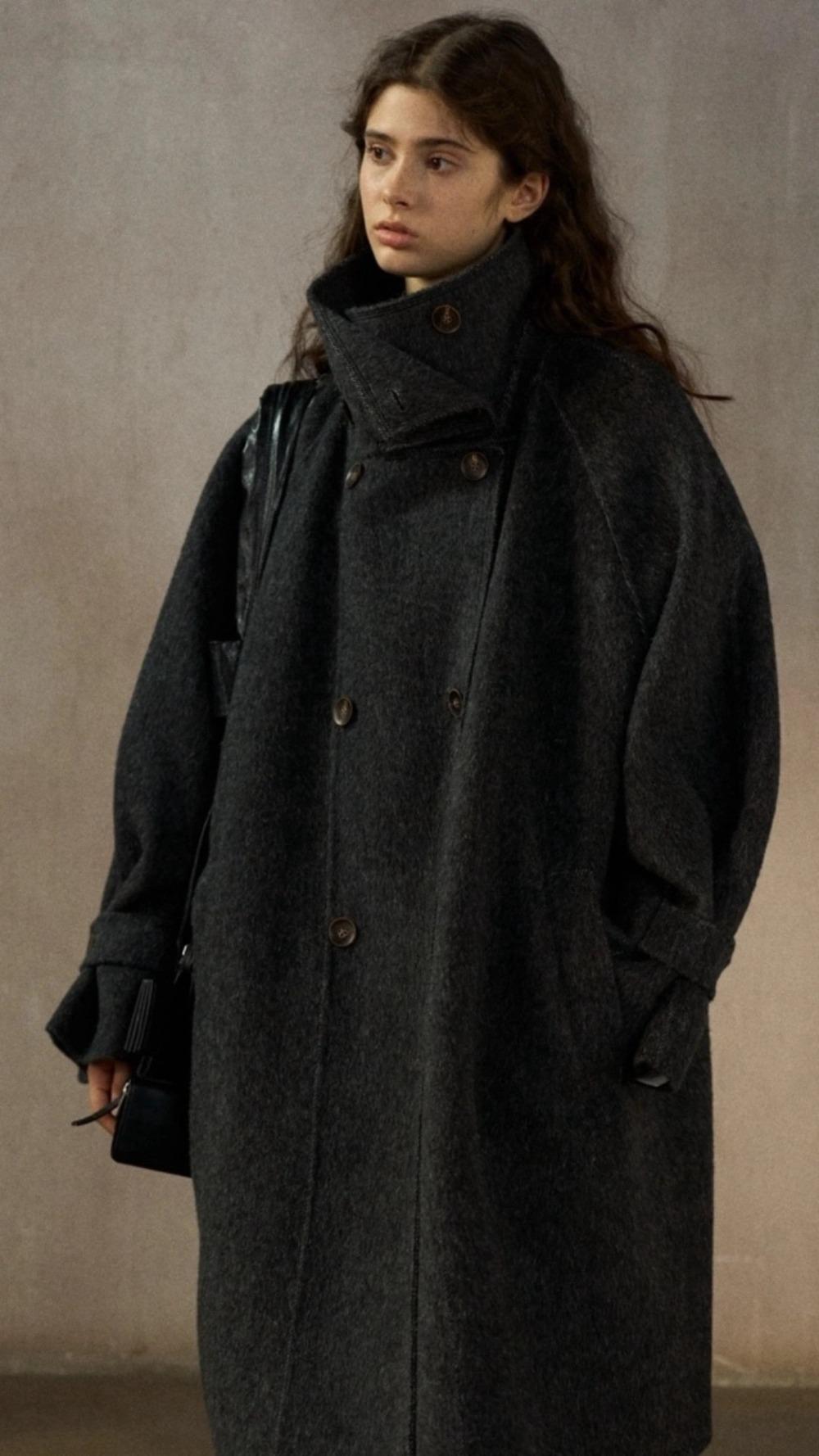 래빗 벨벳 실크 스탠드업 칼라 핸드메이드 코트