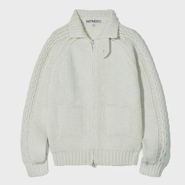 100% Wool Knit Zip-up Jacket Ivory