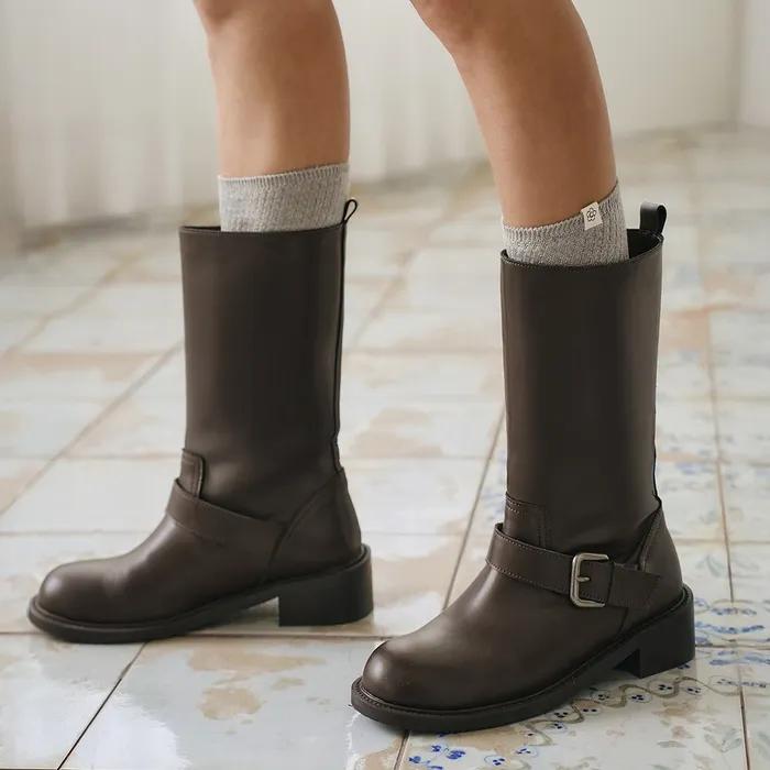 [단독][29EDITION] 뉴컬러 Bah 소가죽 모던 버클 미들부츠_3color 4cm