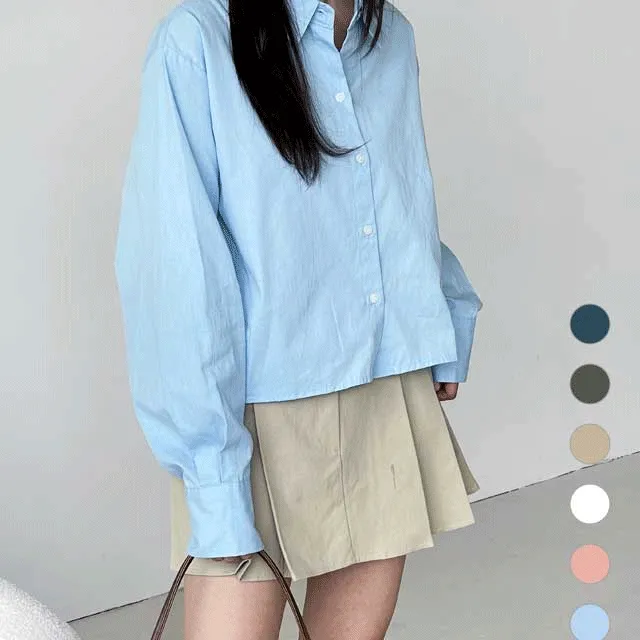 모즈 자개 단추 크롭 셔츠