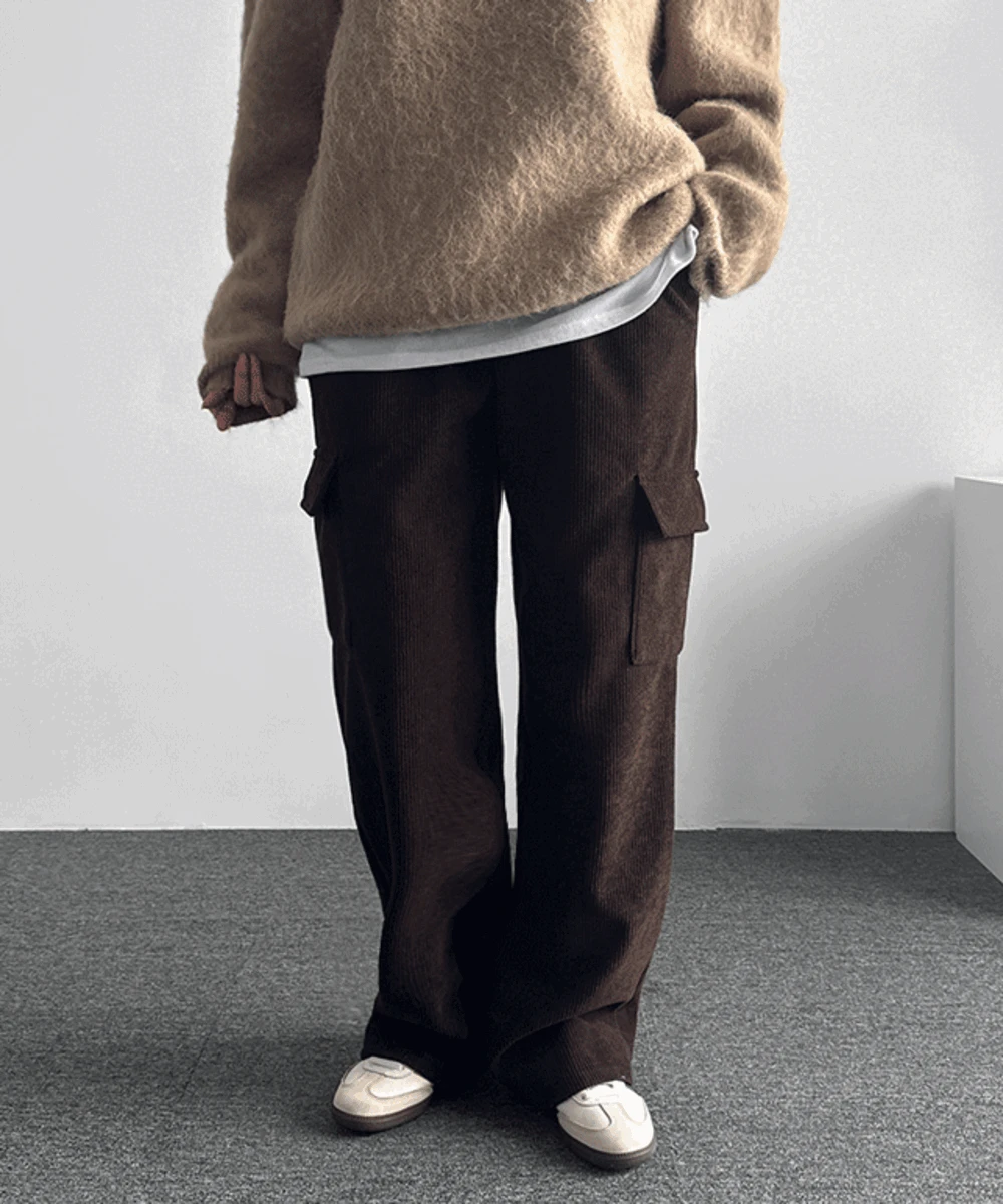 [1+1]양털 코듀로이 카고 와이드 팬츠