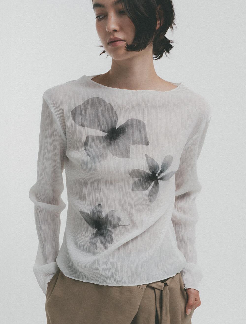 [1st REORDER] PLEATS FLOWER PRINTING TOP [WHITE]