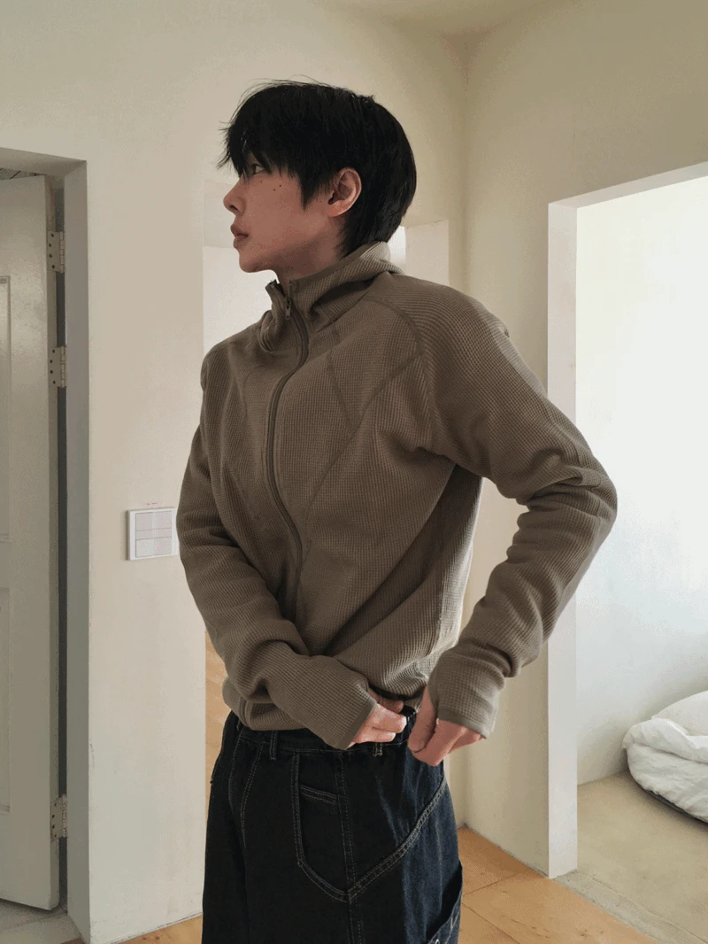 스포티 골지 절개 후드 집업 (4color)