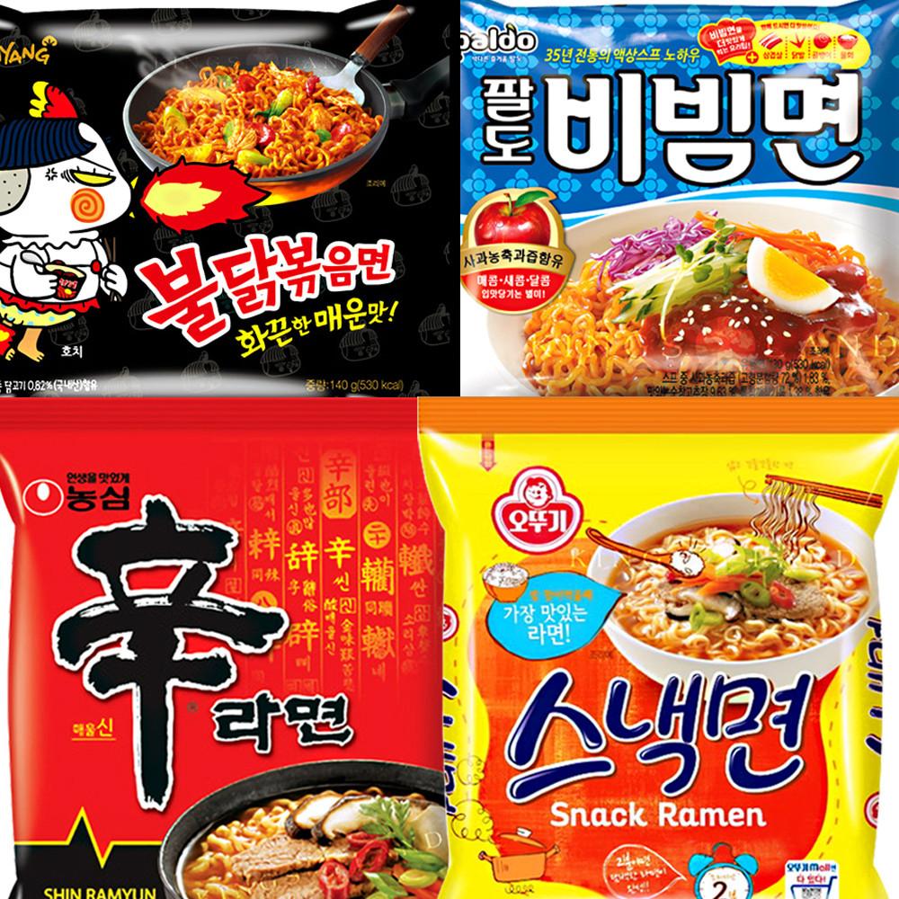 봉지 신라면기본120g+불닭볶음면140g+스낵면108g+팔도비빔면130g