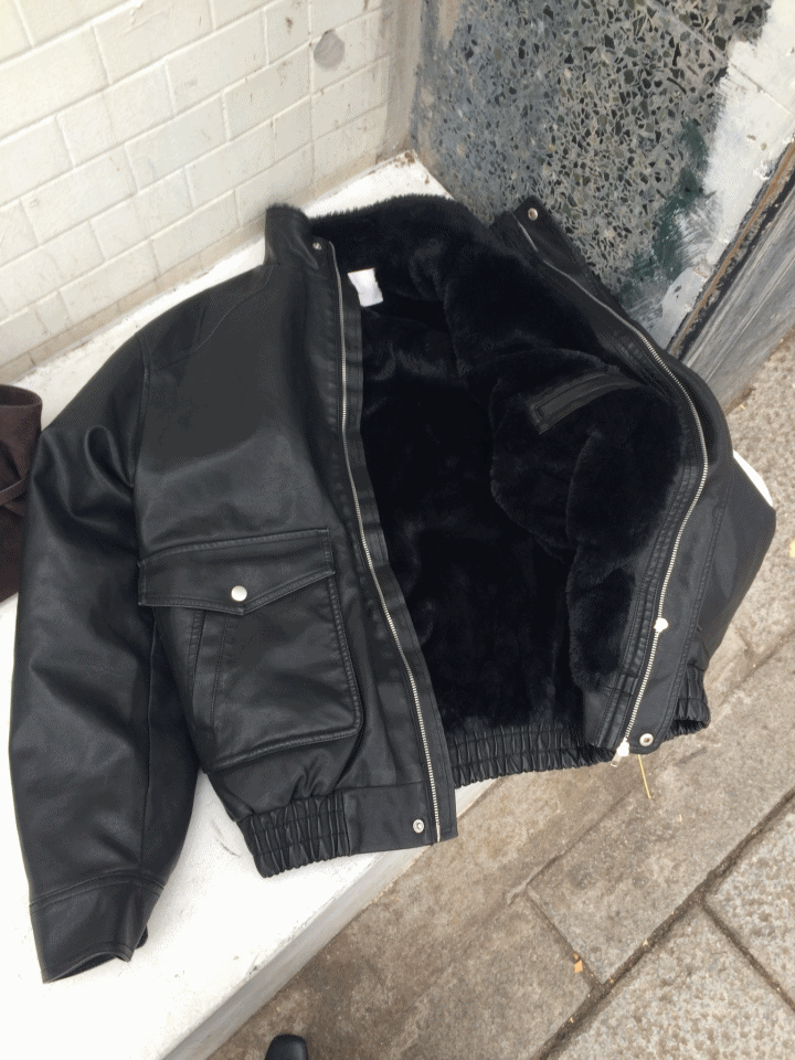 알라도 [연말룩/전체퍼안감] 레더 퍼 오버핏 자켓