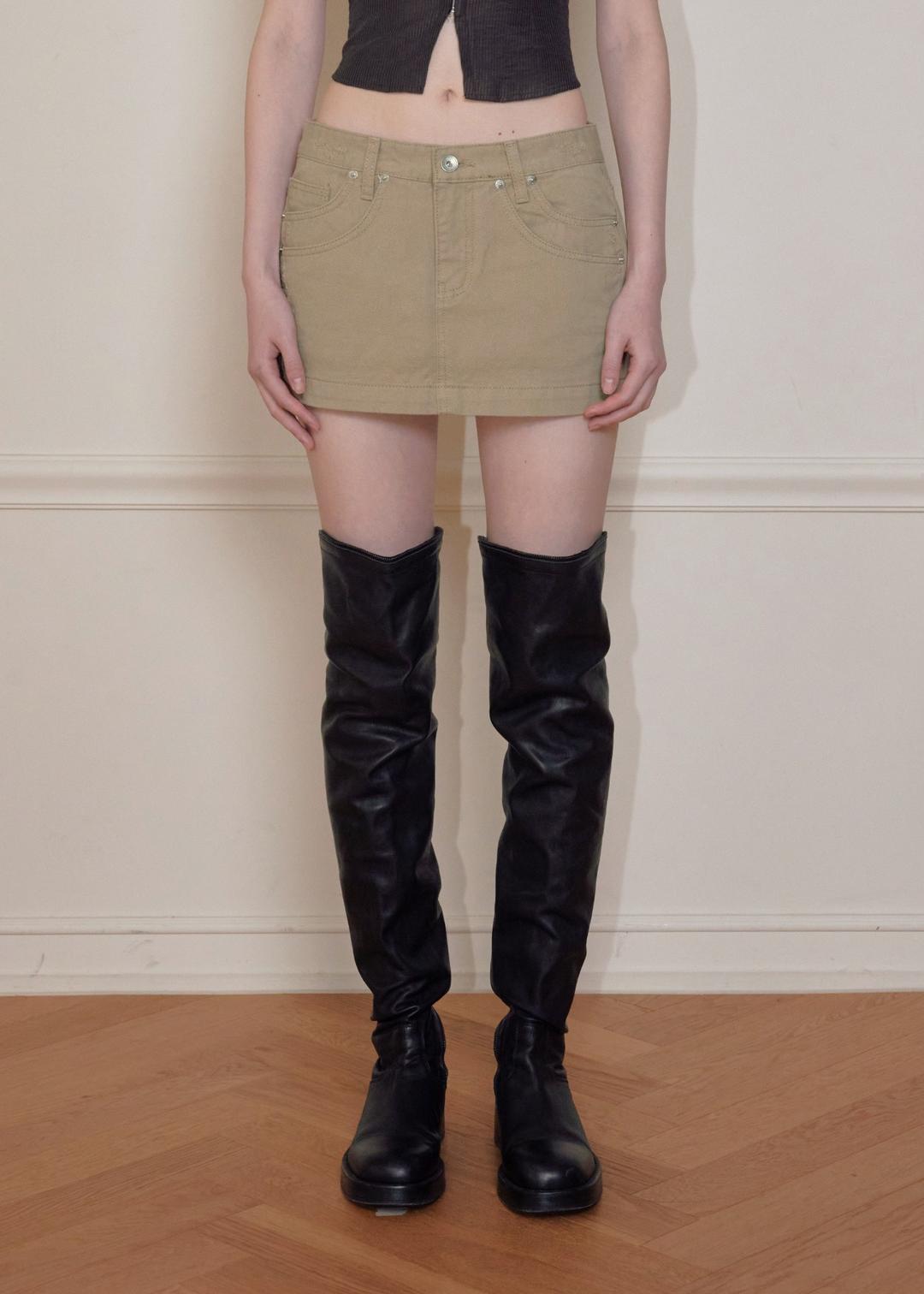 DOUBLE POCKET MINI SKIRT, BEIGE