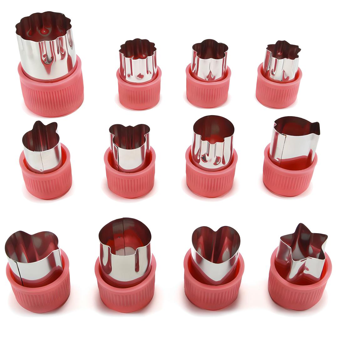 Yiye 스테인리스 스틸 쿠키커터 12종 세트, 핑크, 1개