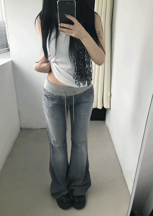 (OOTJ) 빈티지 밴딩 로우 데님 팬츠
