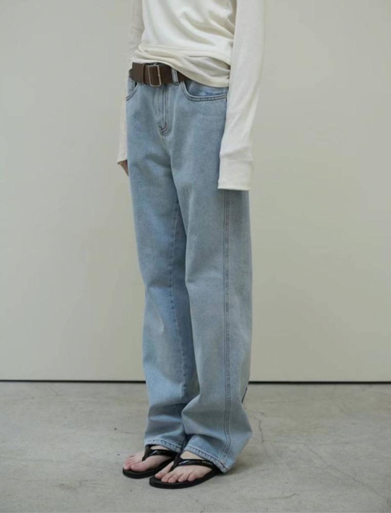 봄 청바지 여성 팬츠 바지 슬림와이드 다트 세미와이드 데님 (연청)