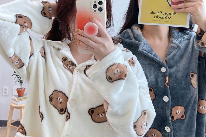 2color 곰돌이 베어 극세사 커플 수면 잠옷 빅사이즈 파자마 2size