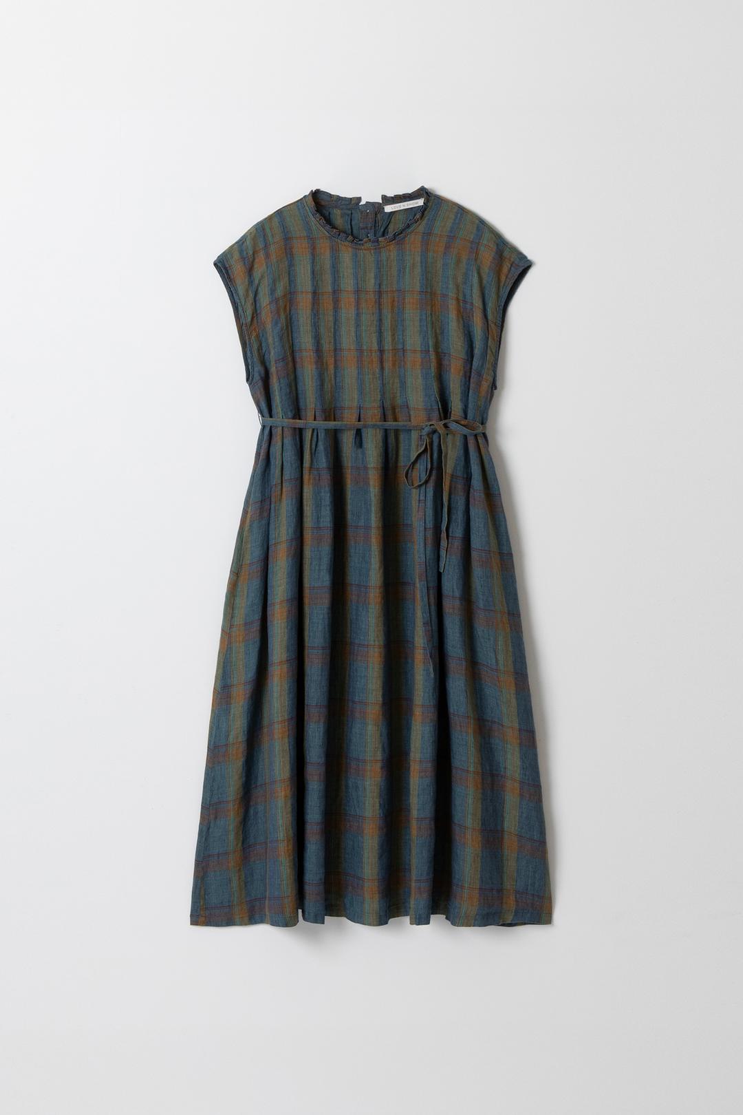 LCFFGOP01│Linen Checkered Sleeveless Dress