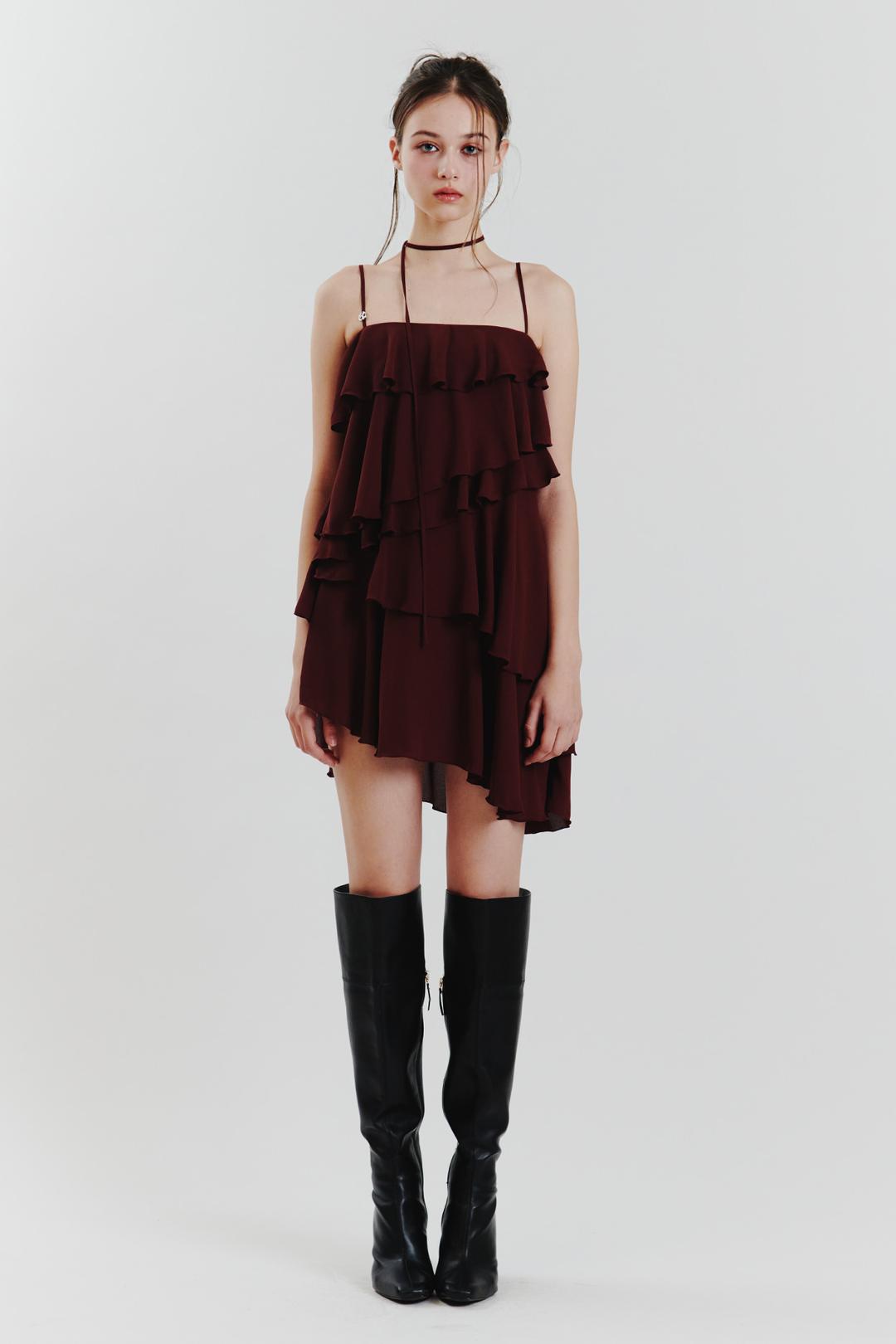 ELLA FRILL DRESS wine