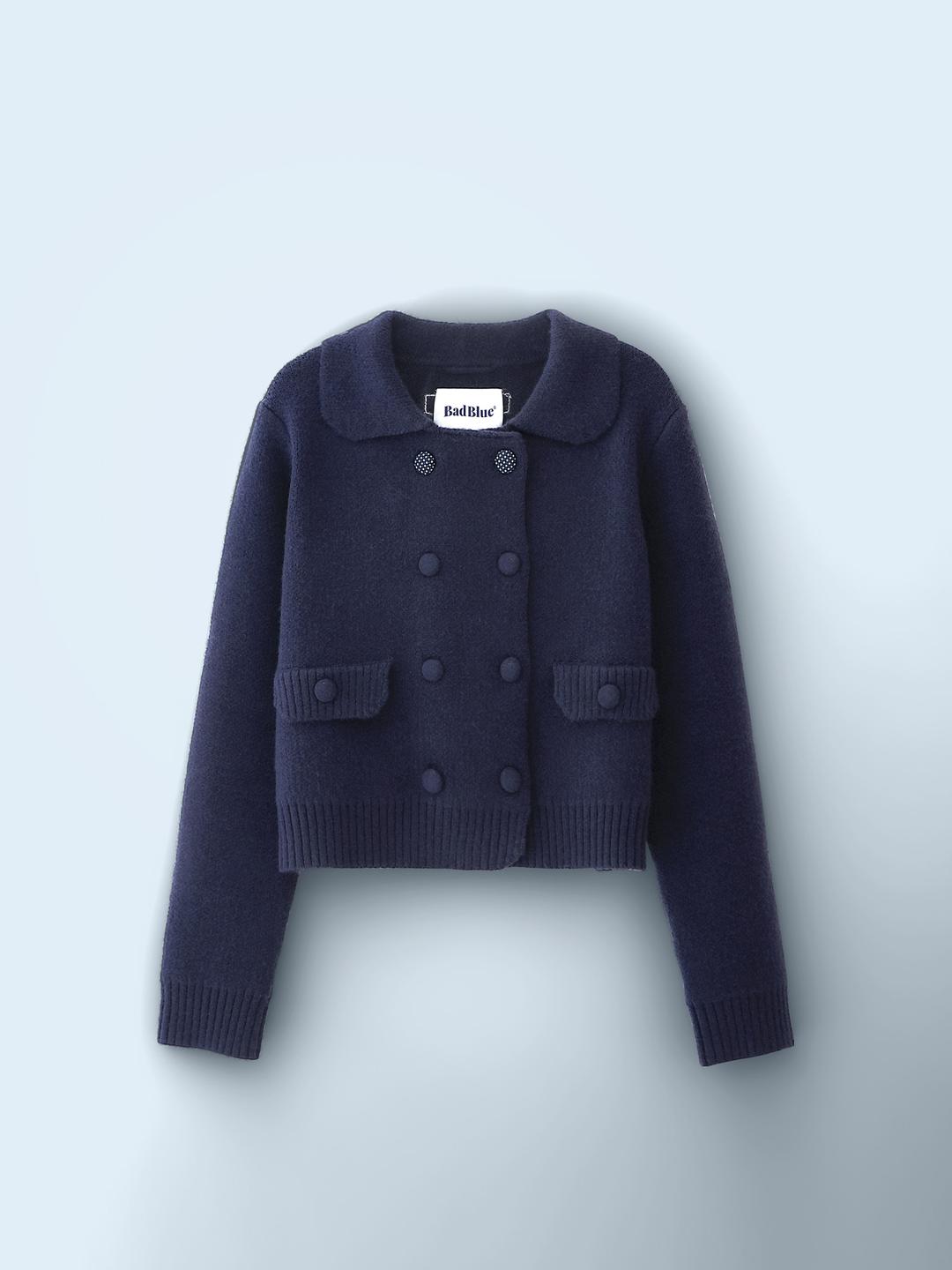 Dot Buttons Knit Double Jacket Navy