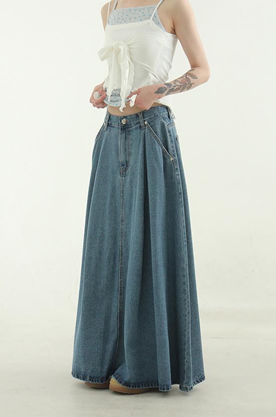 denim flare long skirt