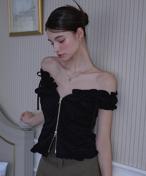 Two-way Frill Ribbon Sleeveless [Black]