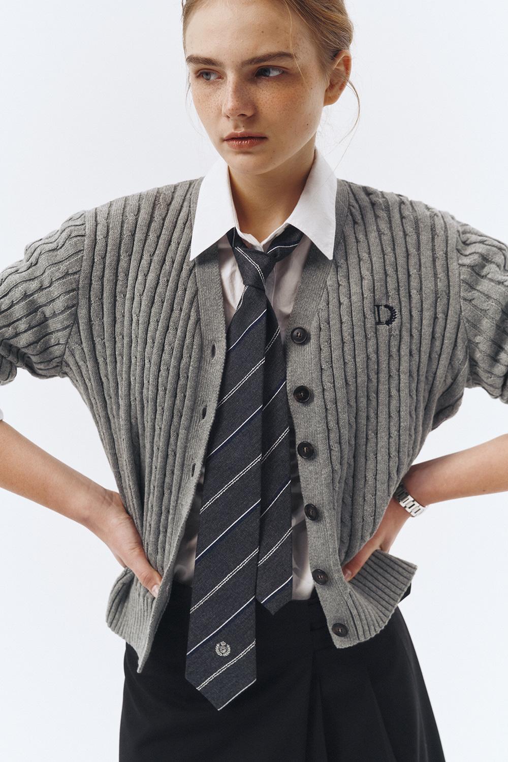 CREST LOGO CABLE CARDIGAN MELANGE GREY