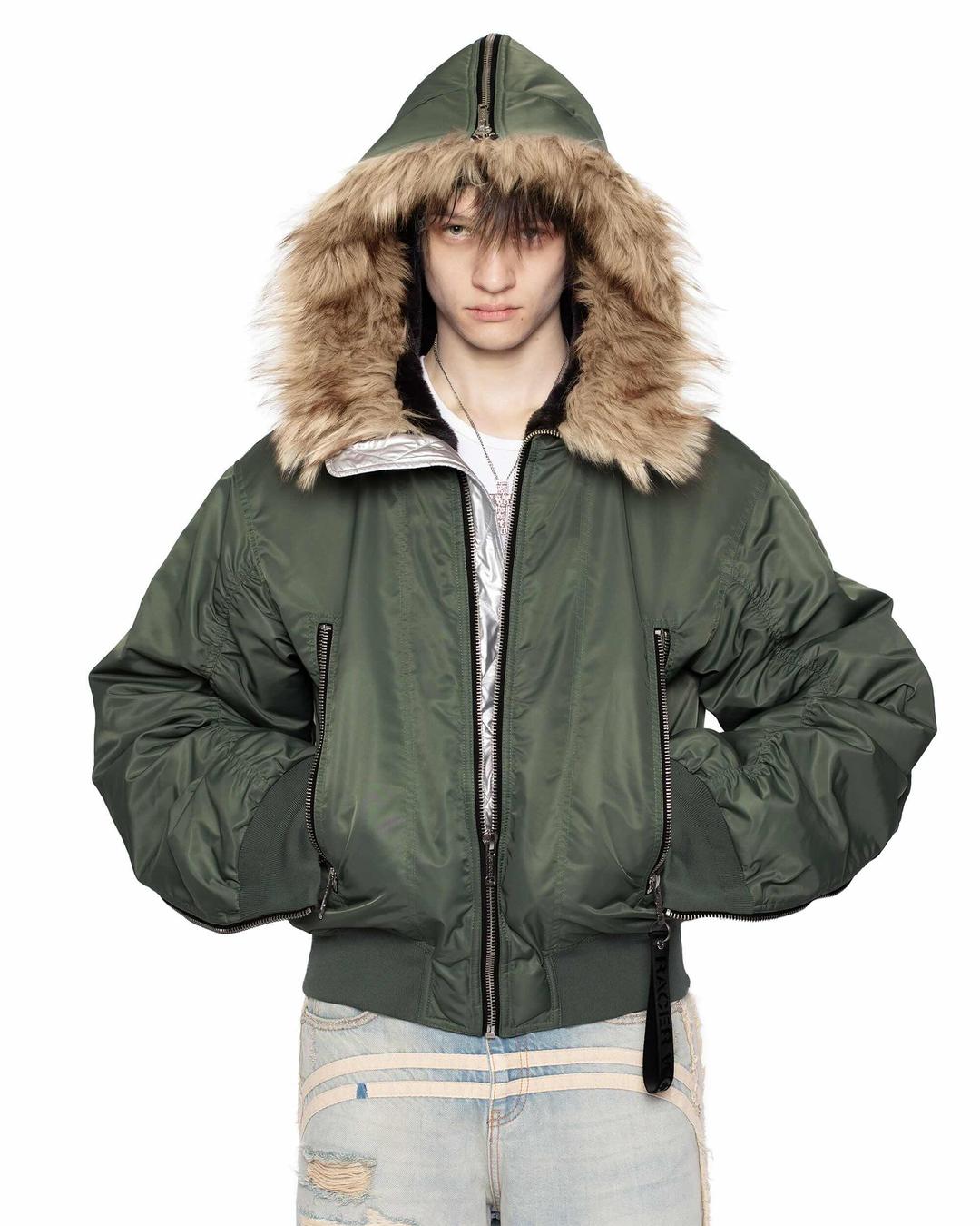 Green Aviator Bomber Jacket - S