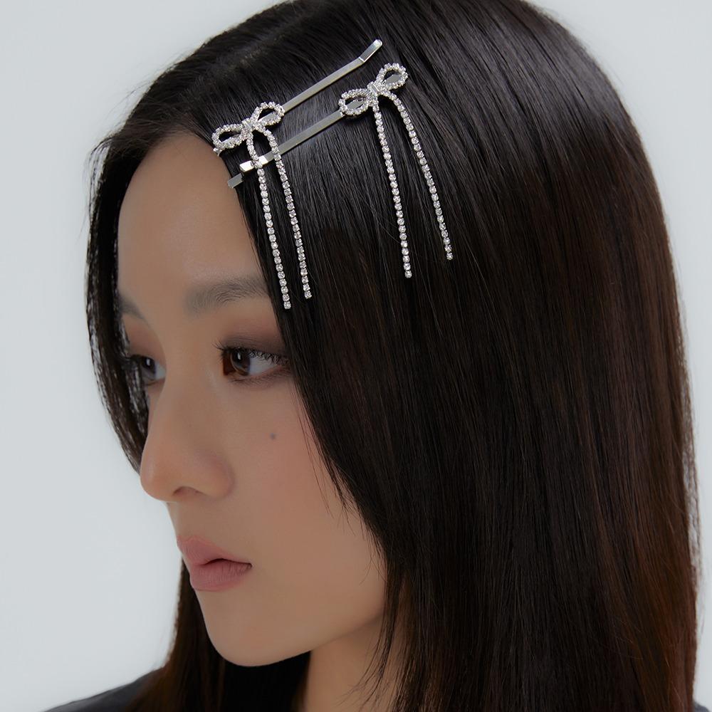 CANDY STONE LONG BOW  HAIR CLIP SET (5 COLOR)