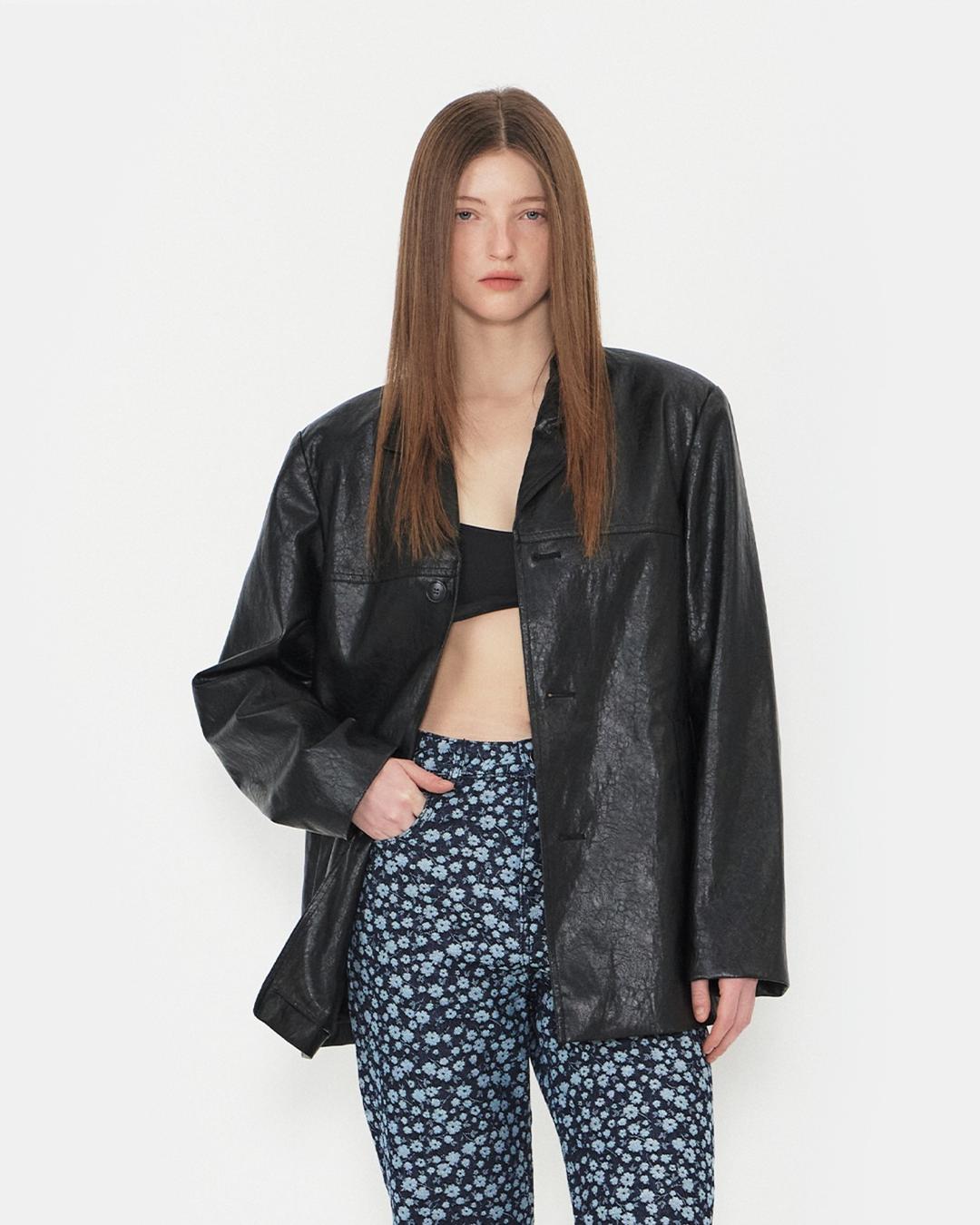 [3/23 예약배송][yezi_mong][노머] Metal Tab Detailed Leather Jacket Black