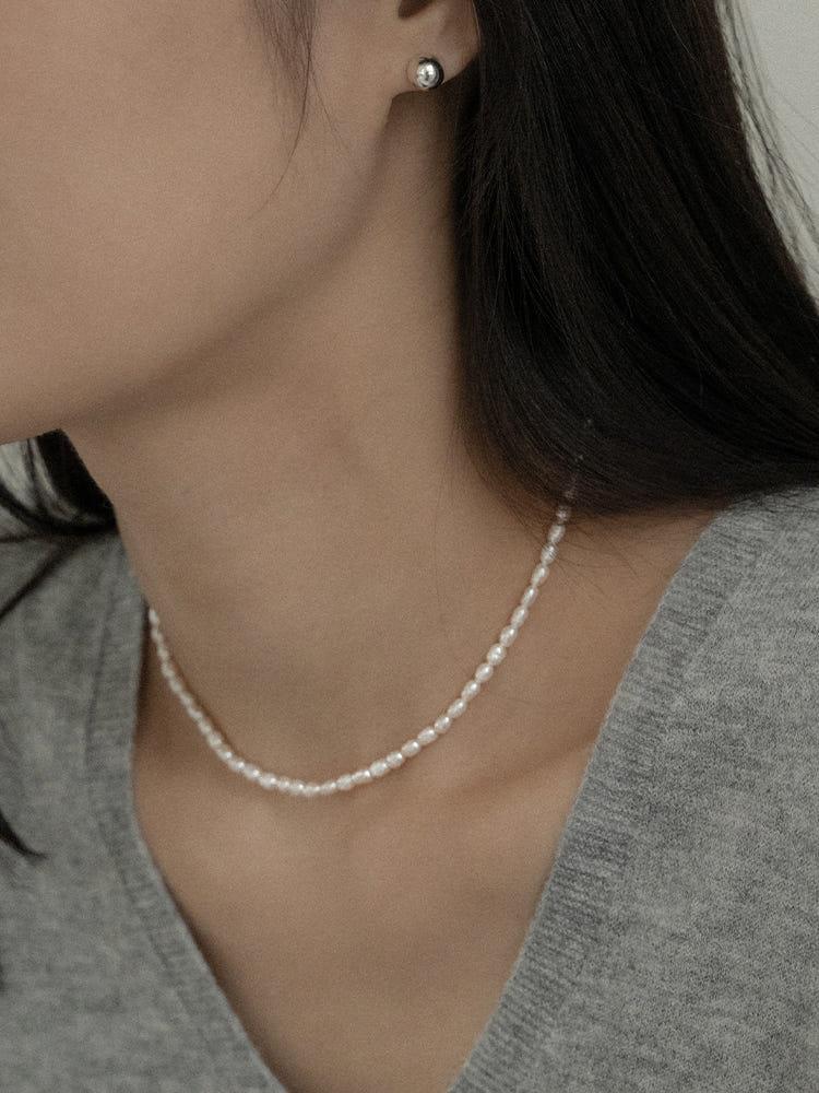 실버925 에센셜 천연 담수진주목걸이 못난이진주목걸이 2사이즈