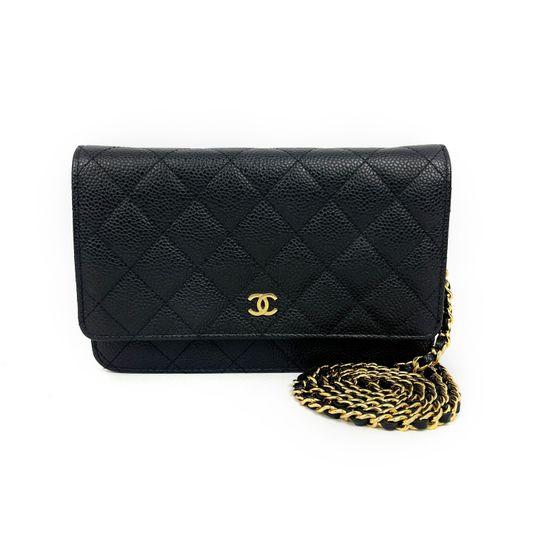 샤넬 블랙 캐비어 WOC 금장 체인 미니 크로스백 A33814