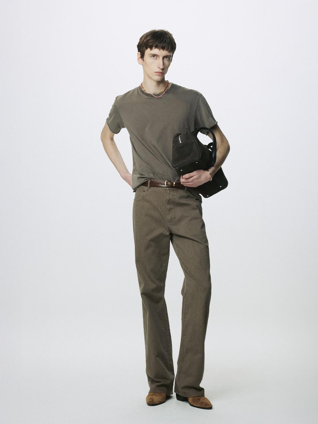 WASHED CORD COTTON FLARE PANTS_ VINTAGE BROWN