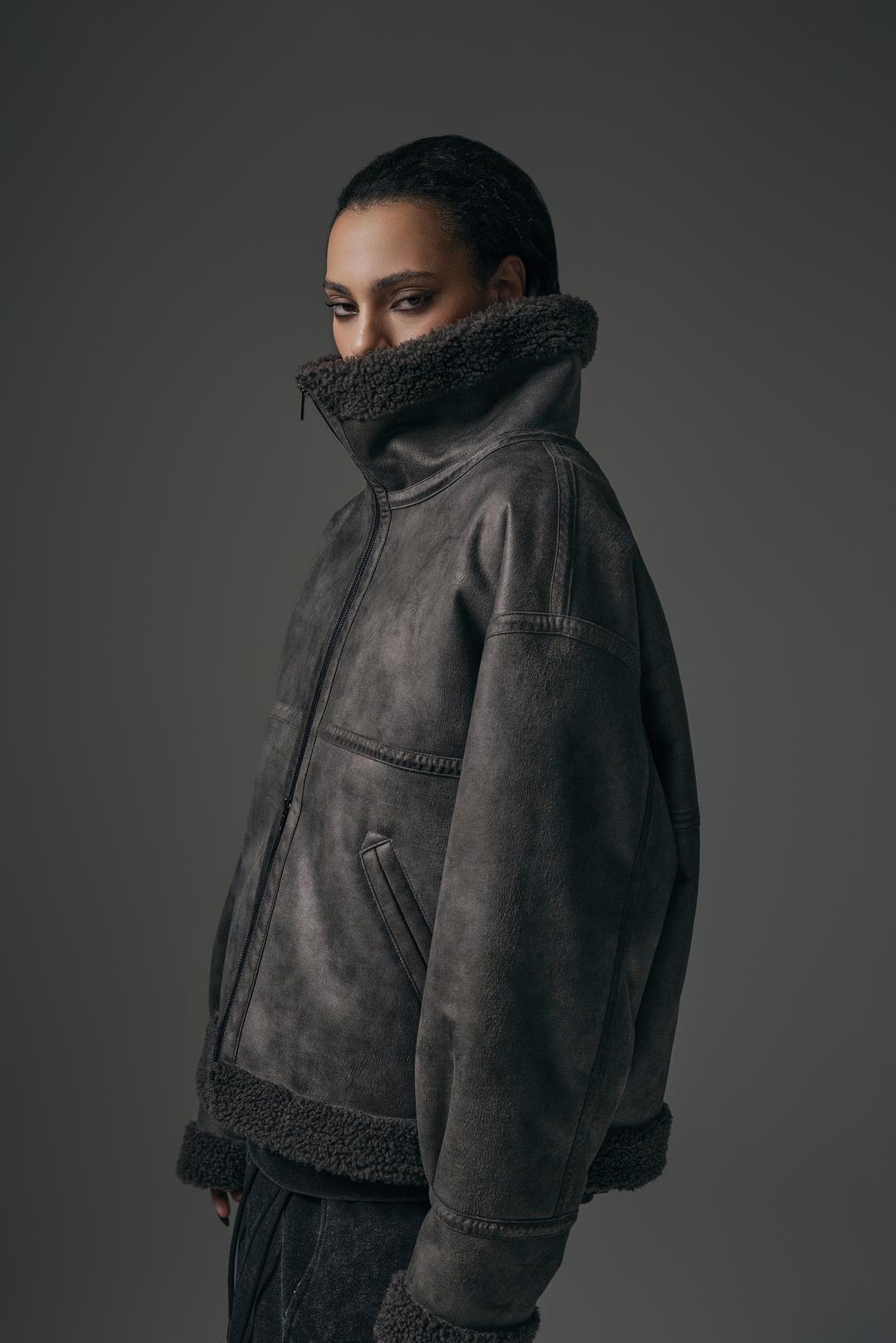 High Neck Zip-up Mustang [ Gray ]