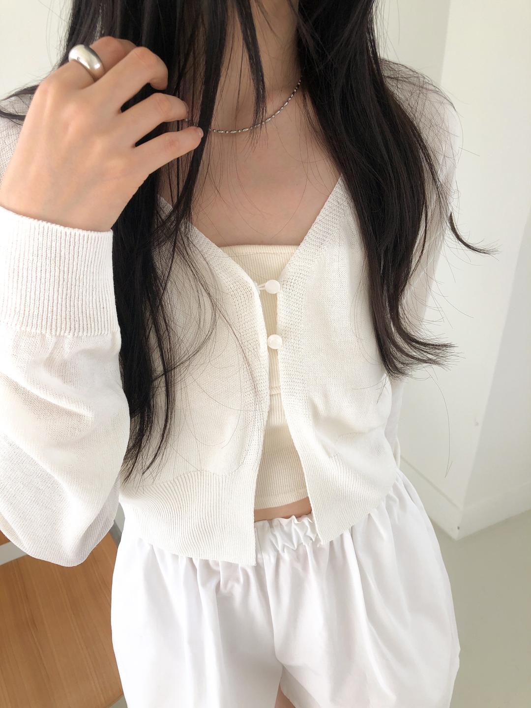오아브 crop linen cardigan (white)