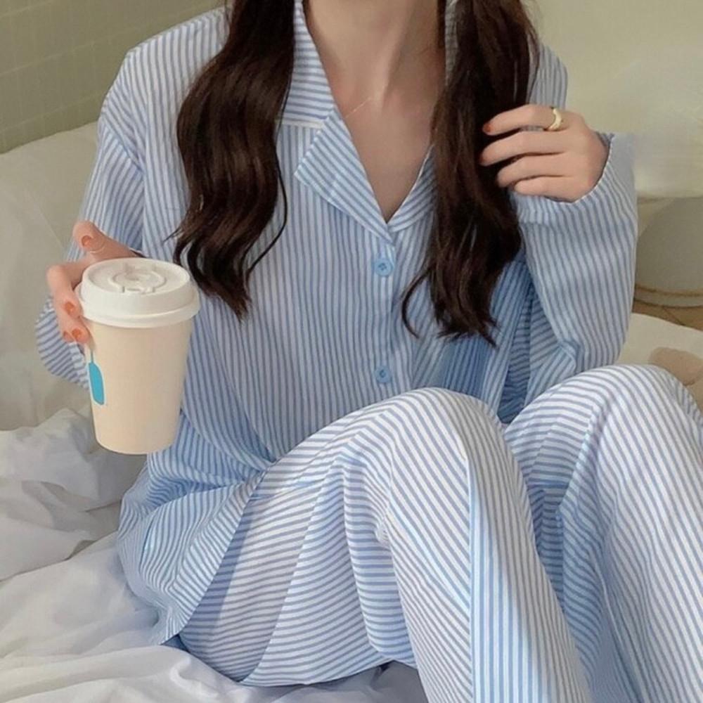 여성잠옷 면잠옷세트 스트라이프파자마 홈웨어 (2color)