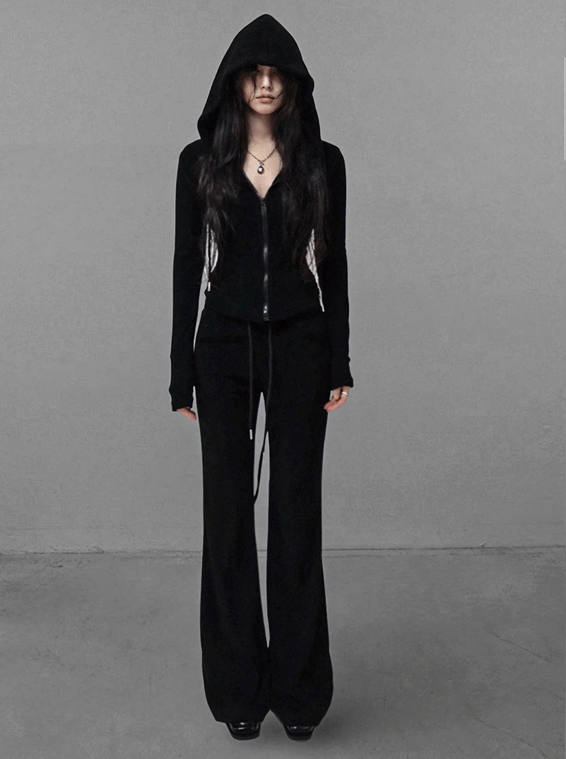 [당일출고] TOWEL BACK CORSET HOOD ZIP-UP BOOTCUT PANTS SLIM SET 테리 백 코르셋 후드집업 부츠컷팬츠 슬림 트레이닝세트