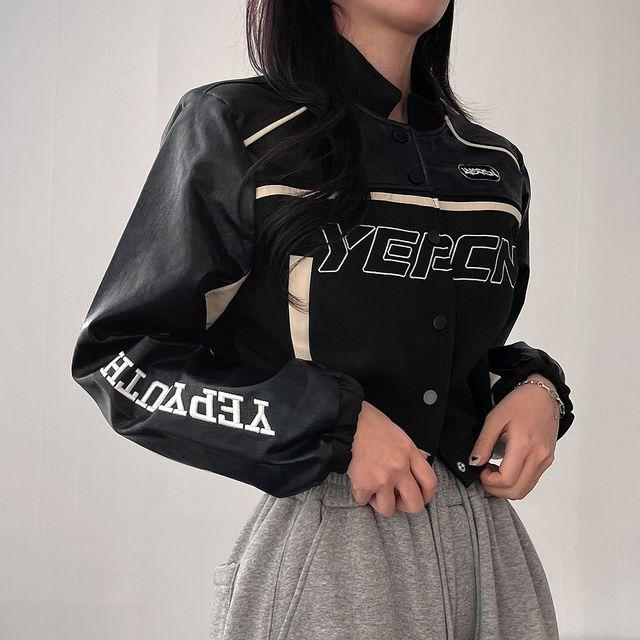 레이싱 라이더 배색 크롭 밴딩 가죽자켓 1color_디데이뉴