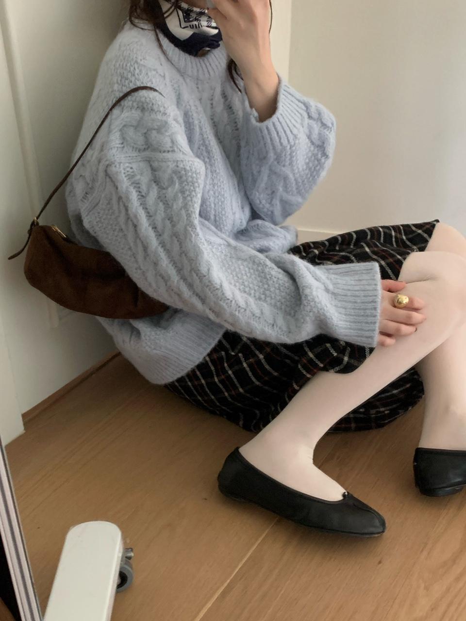 마베케이션 Basket 바스켓 케이블 니트 (오버핏 꽈배기 라운드넥) 3colors