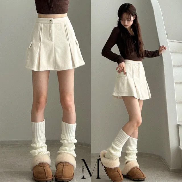 [2기장,~2XL] 푸딩 융기모 코듀로이 카고 플리츠 미니스커트