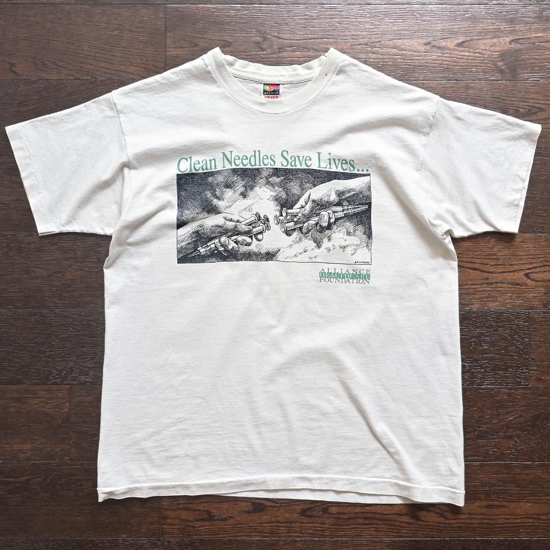 Creazione di Adamo Parody / Clean Needles Save Lives 90's Vintage T-shirt
