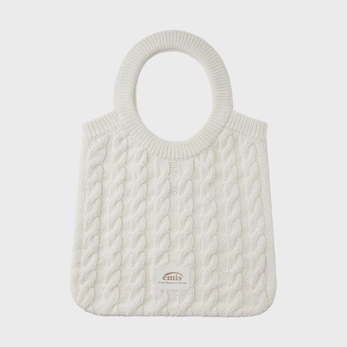 CABLE COTTON KNIT BAG-WHITE