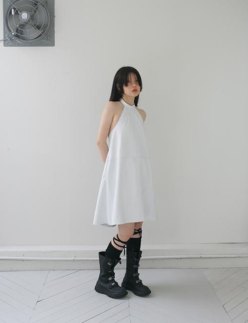 lamb skin halter neck dress