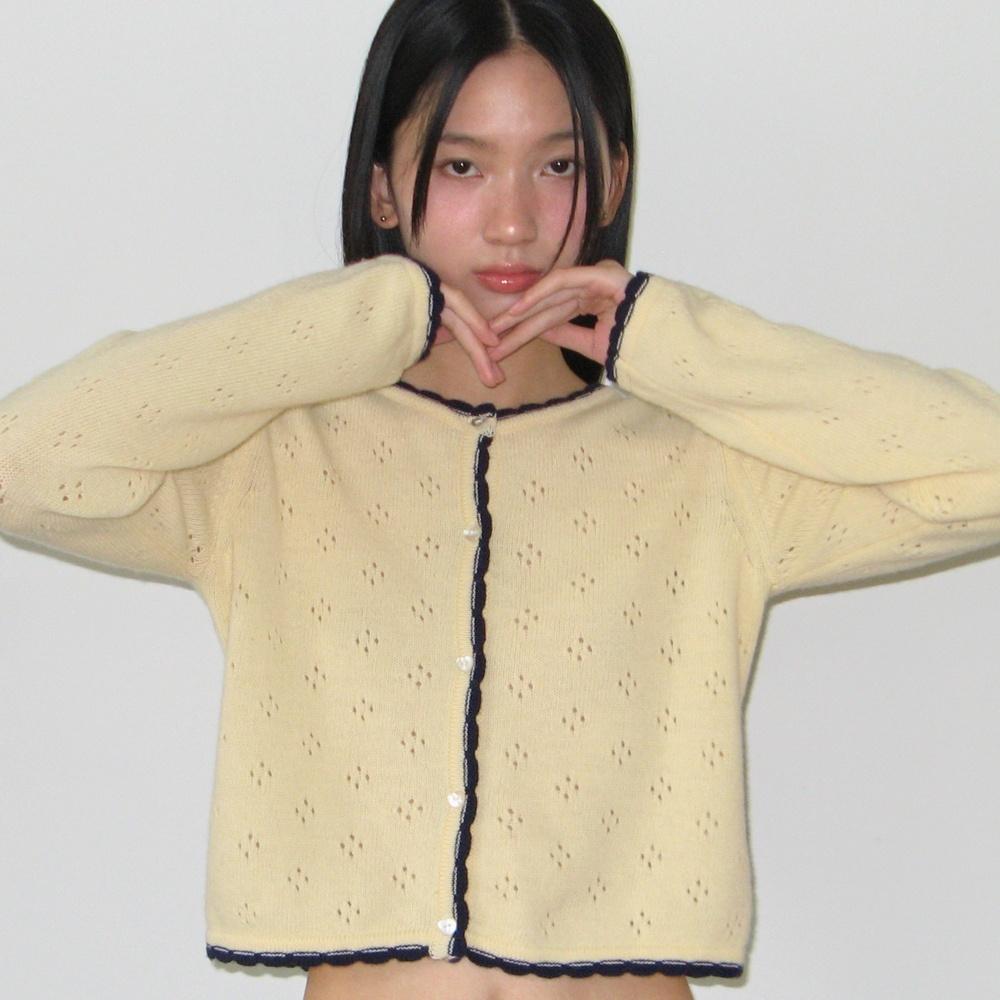 HEART BUTTON SCOTCH KNIT CARDIGAN SOFT YELLOW