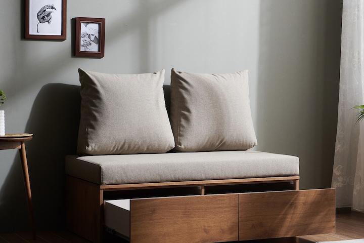 피오 1200 서랍수납 패브릭 벤치소파+쿠션2개