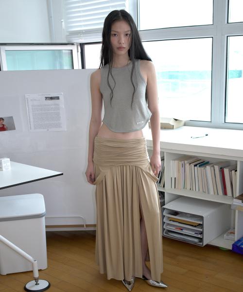 DRAPED TURN OVER SKIRT_BEIGE