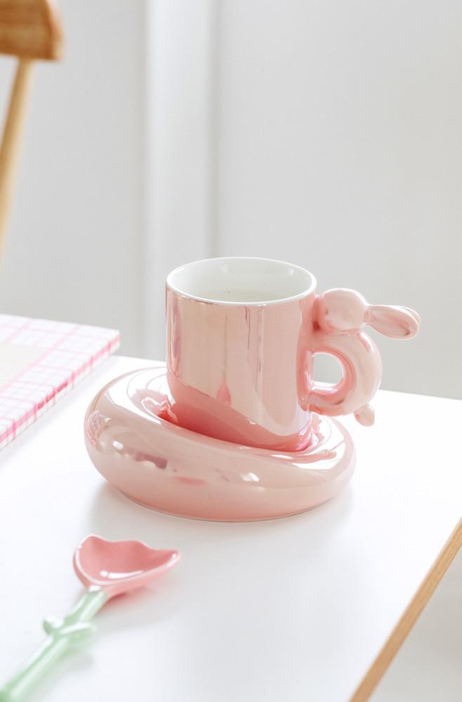 귀여운 통통 입체 달토끼 머그잔세트 찻잔 커피잔 컵받침