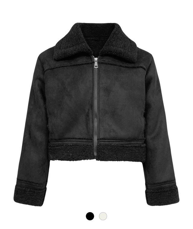 플리스 넥 스웨이드 집업 점퍼