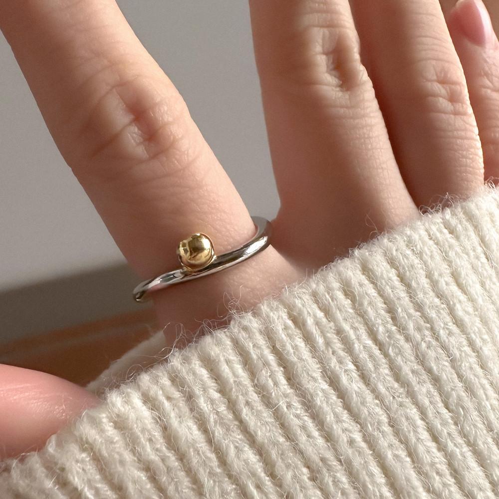 실버925 은볼 투톤 웨이브 오픈링 은반지