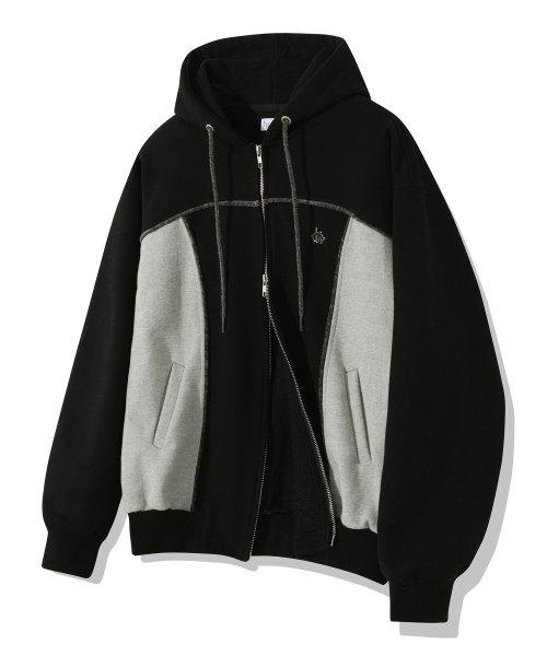 컬러 블락트 라인 후드 점퍼 (블랙)