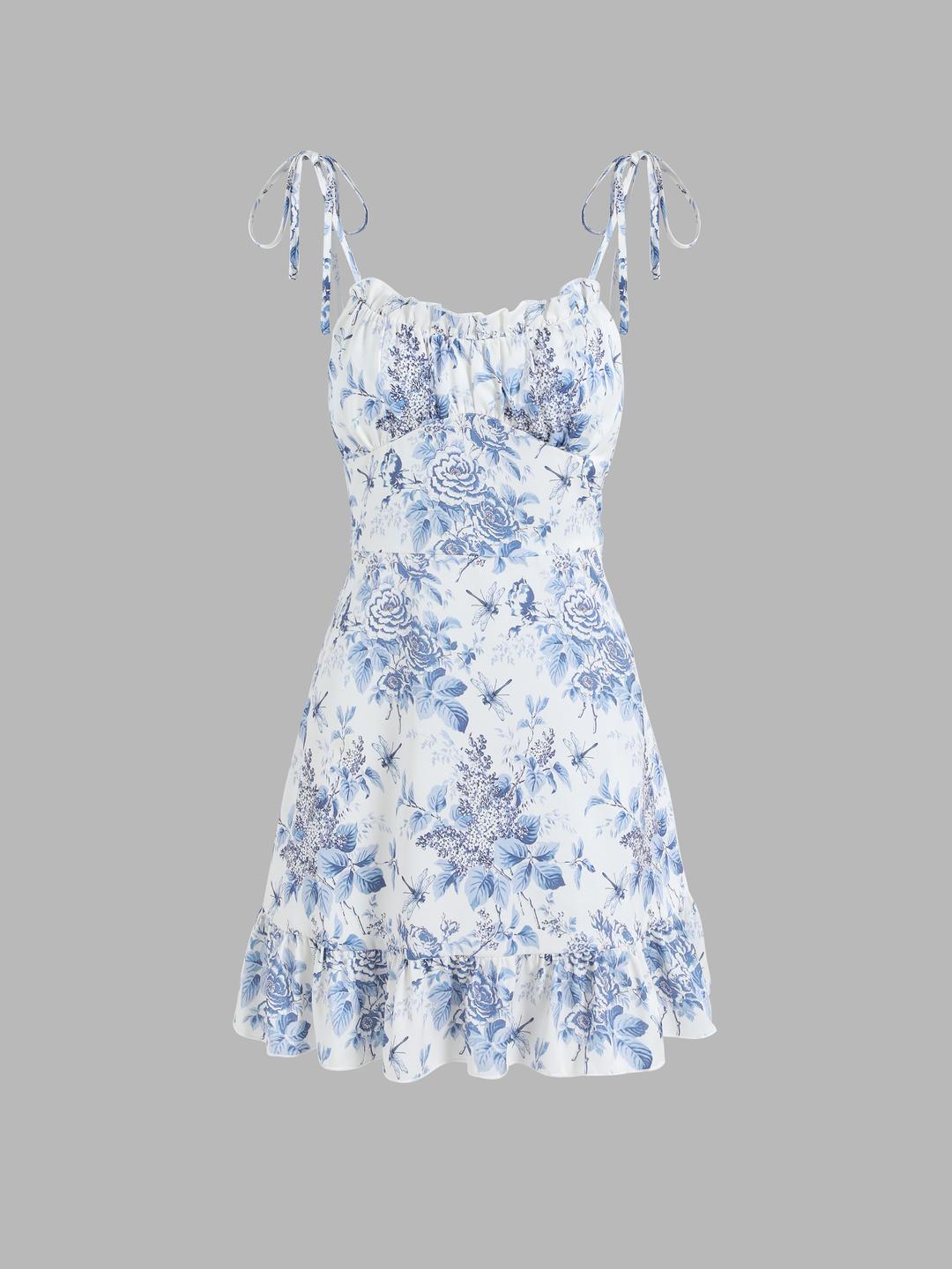 Toile de Jouy Ruffle Mini Dress
