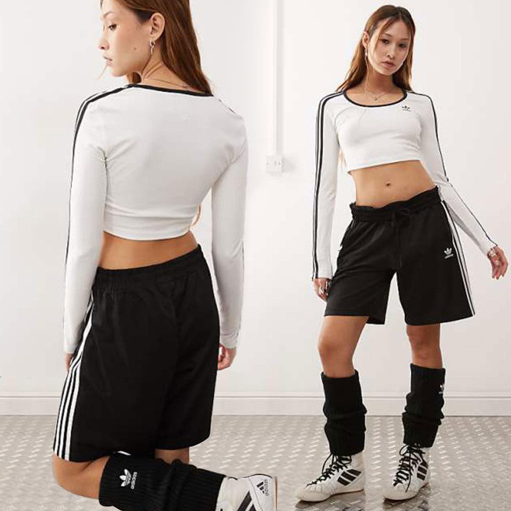 아디다스 오리지날 여자 스트라이프 크롭티 긴팔티셔츠 화이트