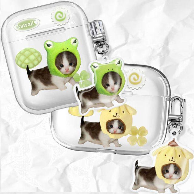 [키링세트] 큐티 모자 냥이 나루토 마키 고양이 투명 하드 에어팟 1,2세대 3세대 에어팟프로 2 케이스