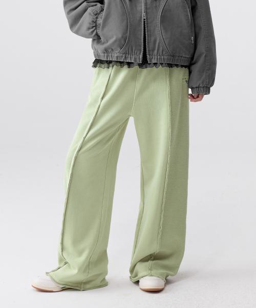 (우먼) 피그먼트 리버스 배색 트레이닝 팬츠_카키