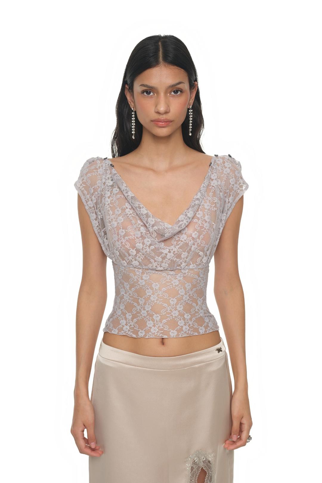 LACE BUTTON TOP (LIGHT GREY)